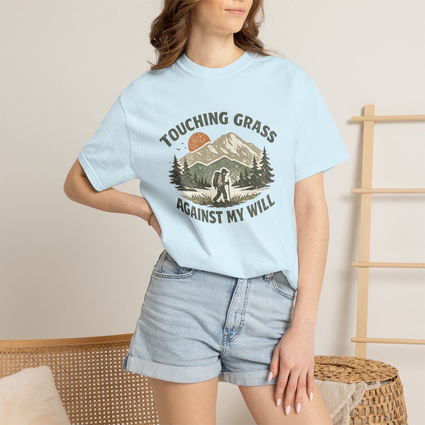 Touching Grass Against My Will Hiking T-Shirt — Anti-Hustle, Reluctant Camper Tee