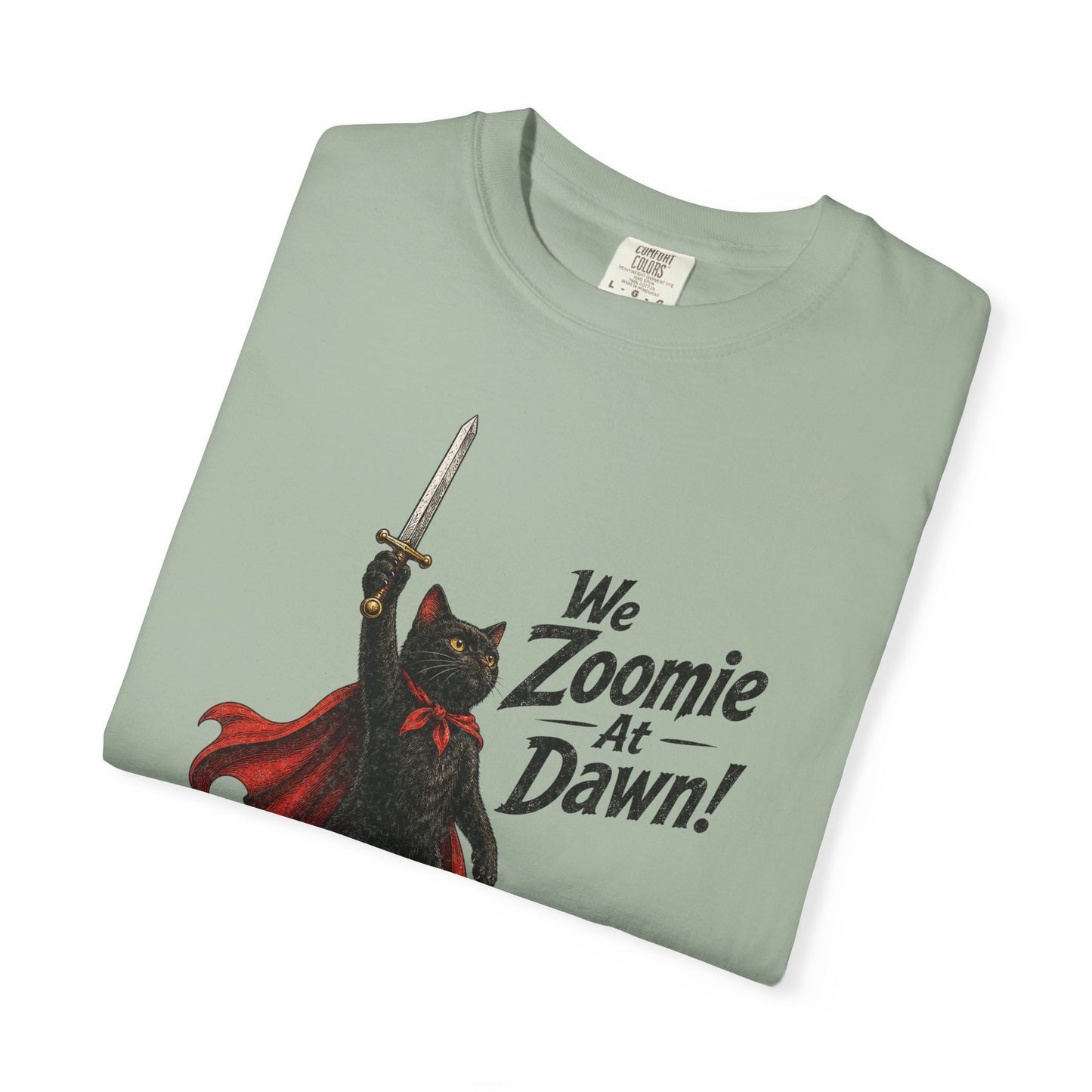We Zoomie at Dawn Cat T-Shirt | Funny Black Cat Knight Graphic Tee | Comfort Colors Shirt