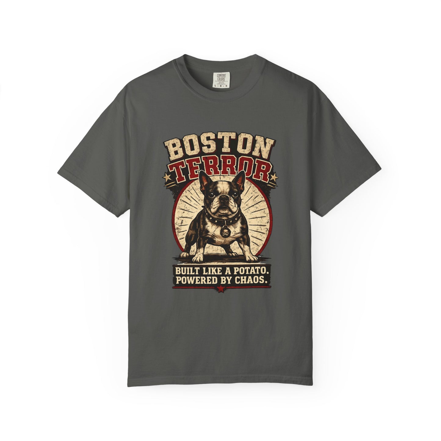Boston TERROR Retro Boston Terrier T-Shirt — Built Like a Potato, Powered by Chaos