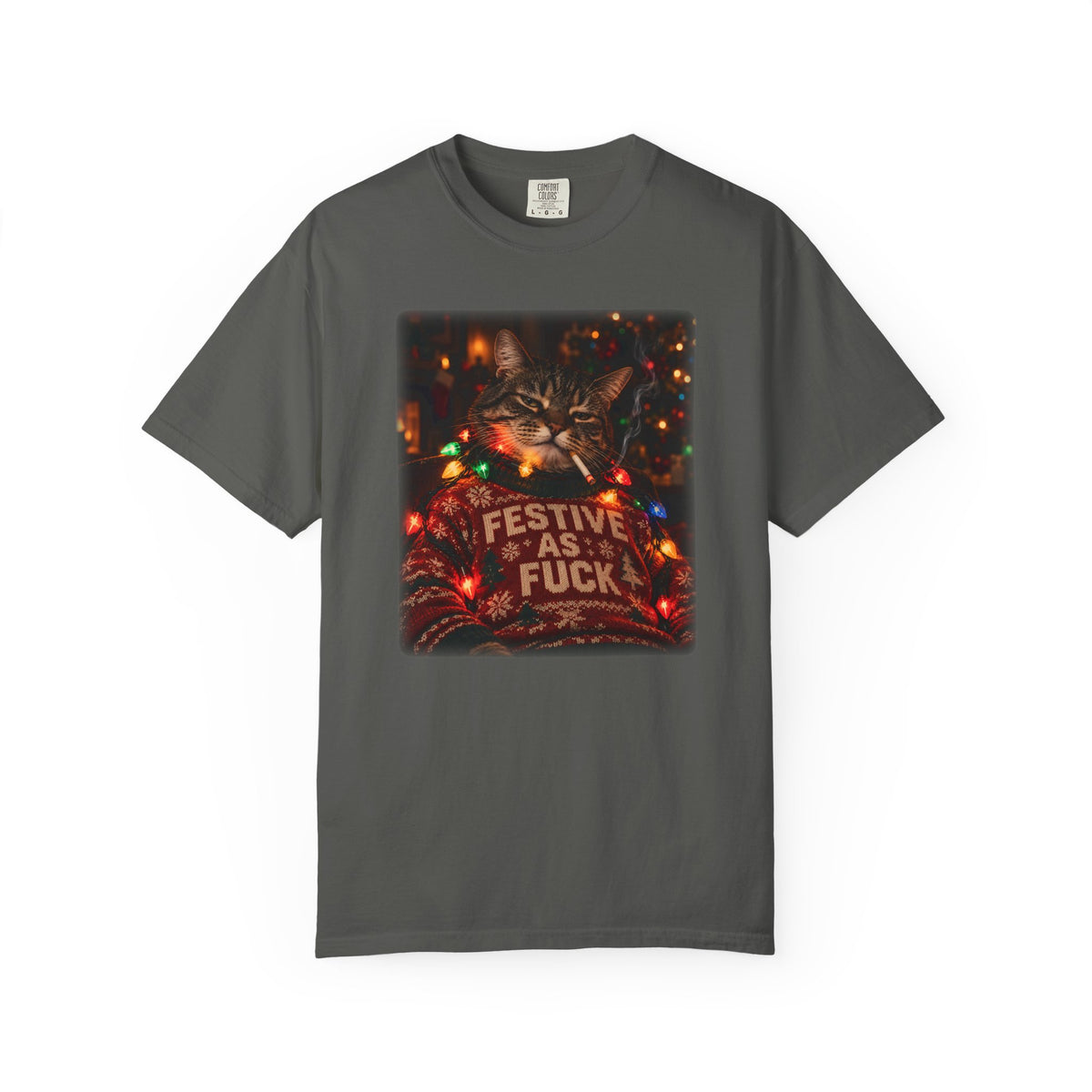 Festive as Fuck Christmas Cat Graphic T-Shirt