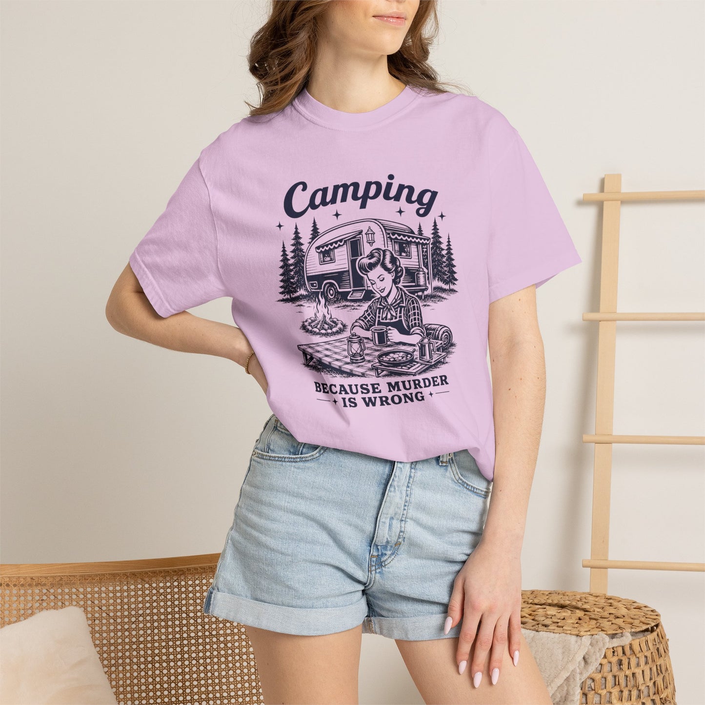 Camping Because Murder Is Wrong Vintage 1950s Camp T-Shirt