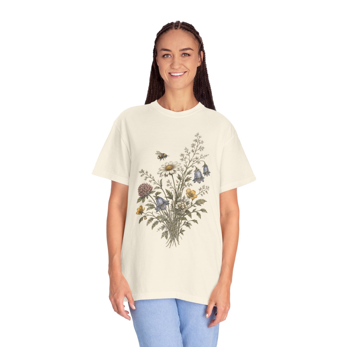 Vintage Wildflower Bouquet and Bumblebee Botanical TShirt