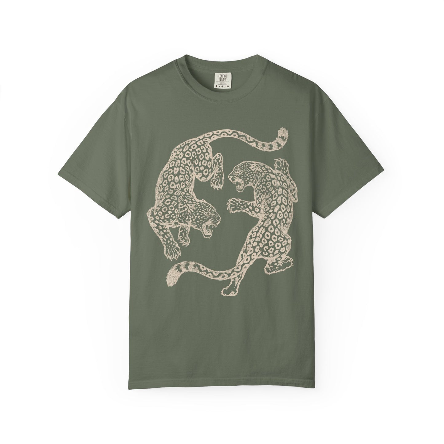 Circling Fighting Retro Distressed Leopards Graphic T-Shirt