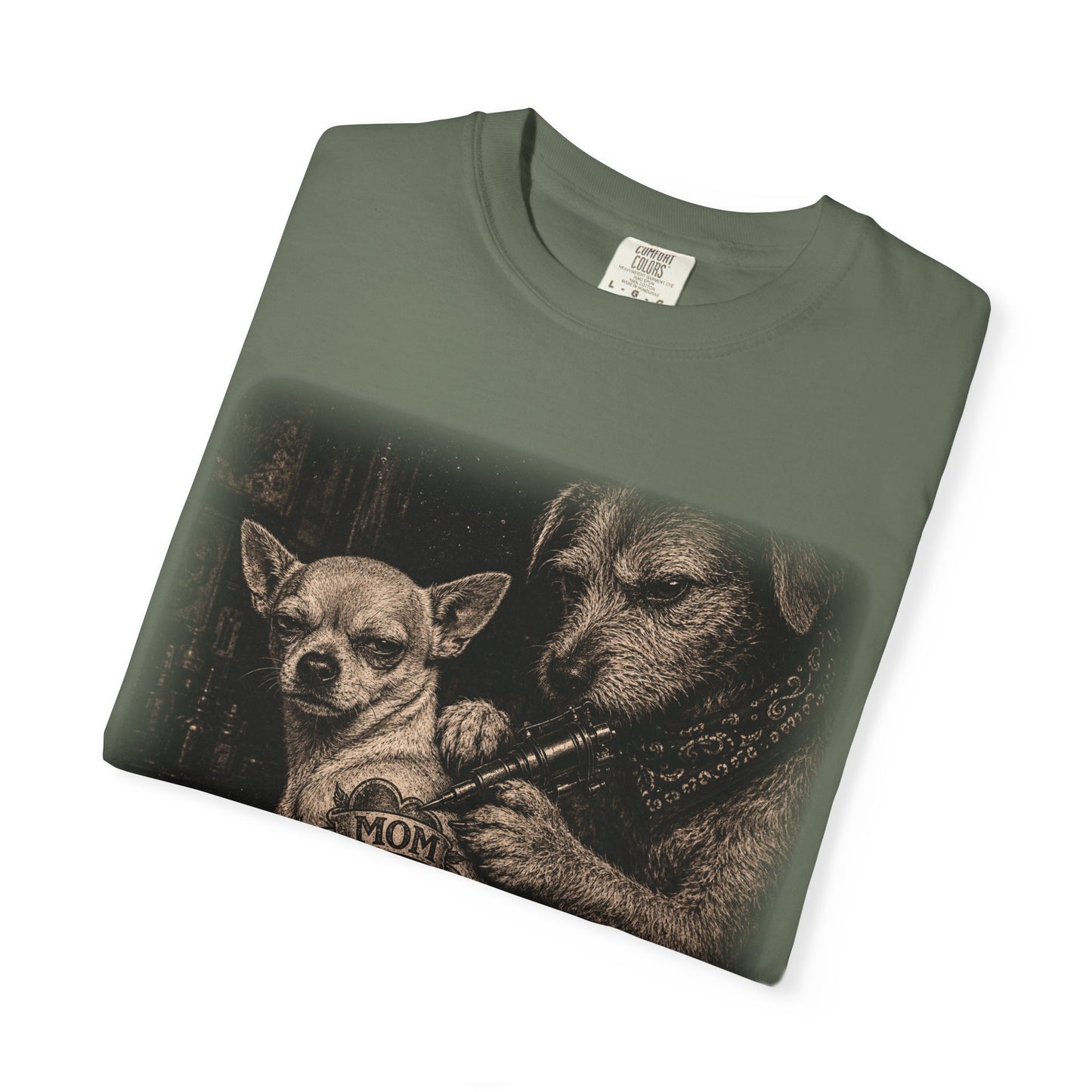 Tattoo Parlor Dogs T-Shirt — 'MOM' Chihuahua Tattoo Night Vibe
