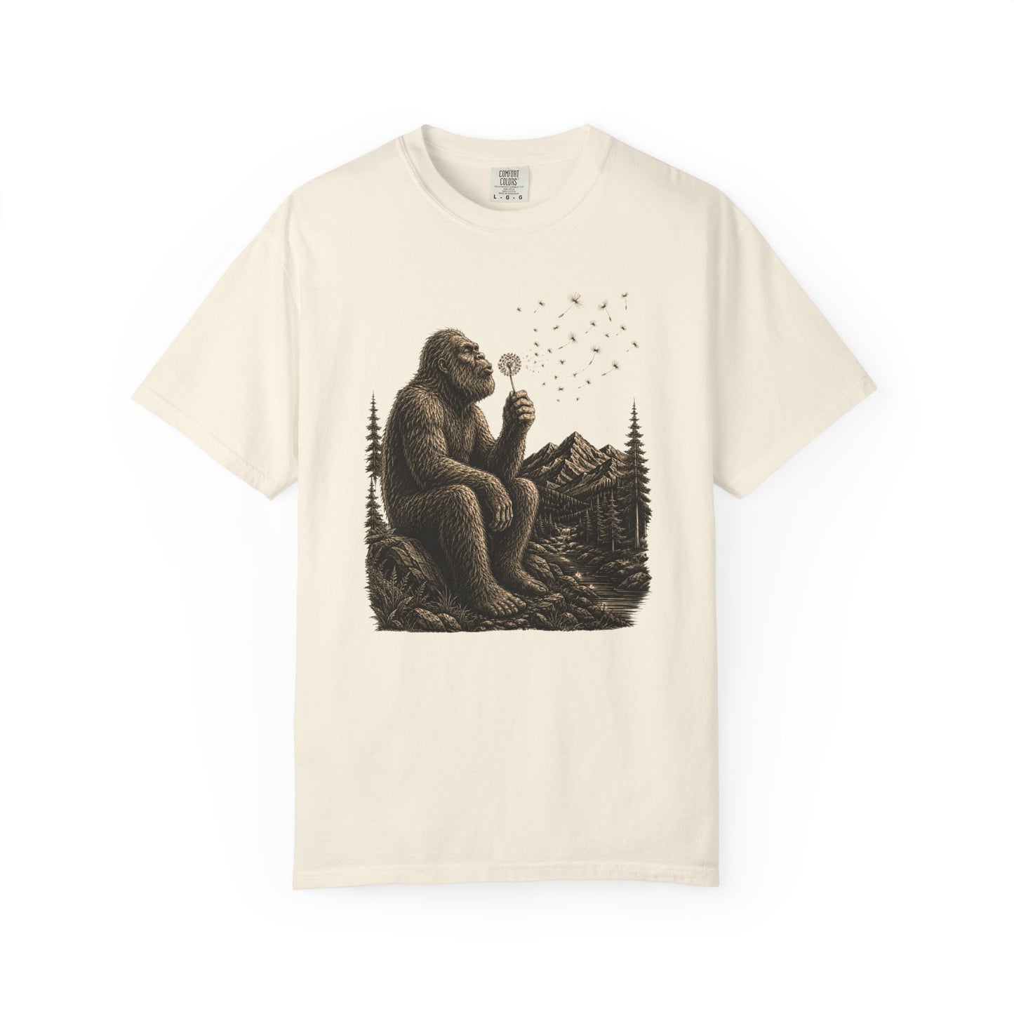 Bigfoot Dandelion T-Shirt, Peaceful Sasquatch Nature Woodland Graphic Tee