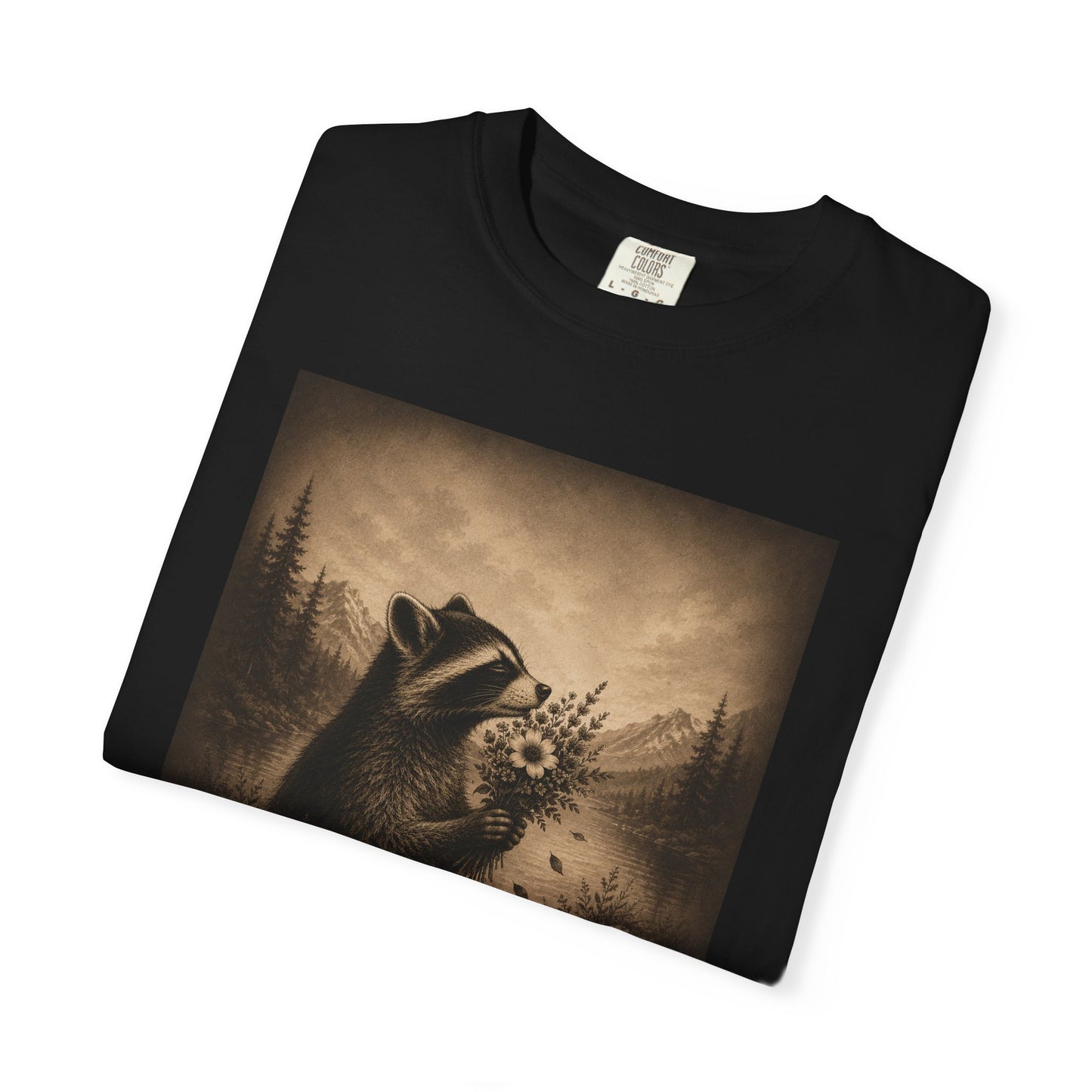 Raccoon with Roses Vintage T-Shirt — Moody Distressed Art