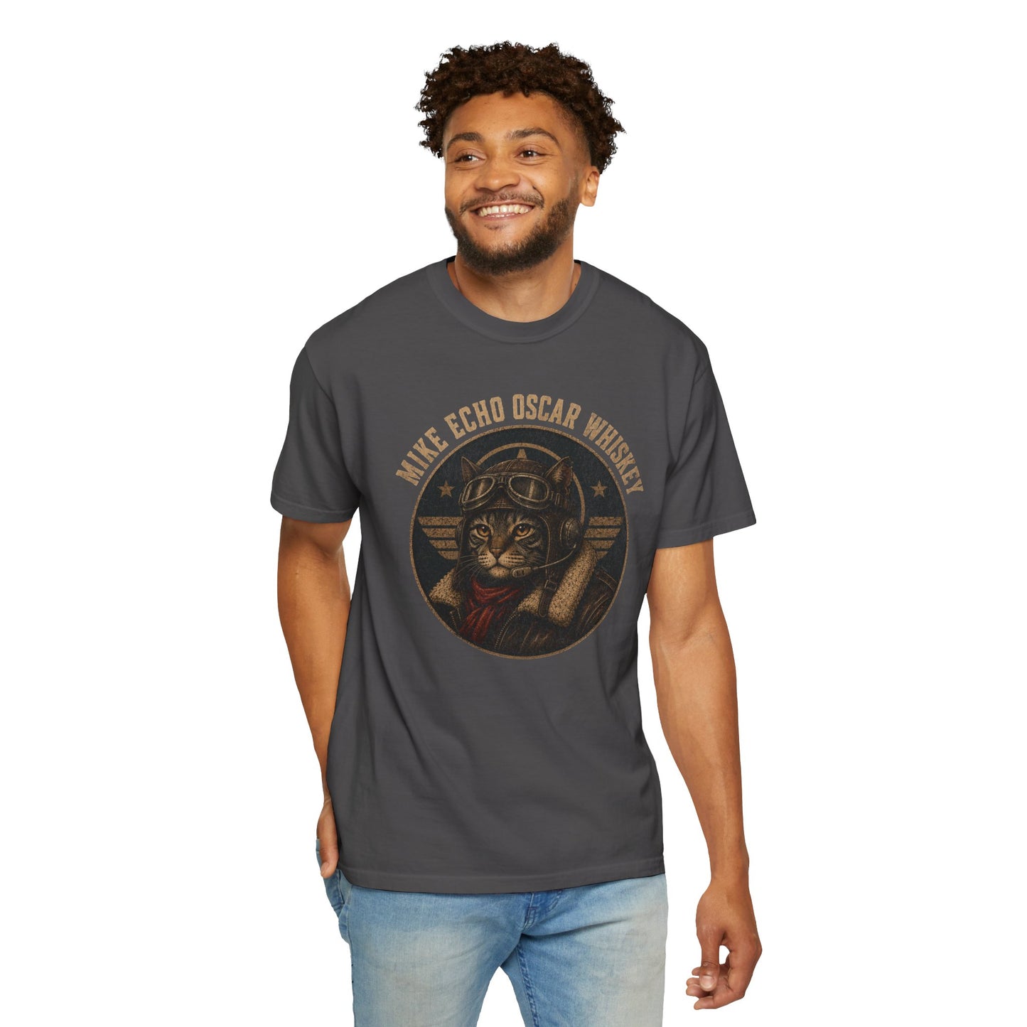 Mike Echo Oscar Whiskey Shirt | Funny Pilot Cat Tee | Aviation Humor T-Shirt | Vintage Graphic Cat Shirt