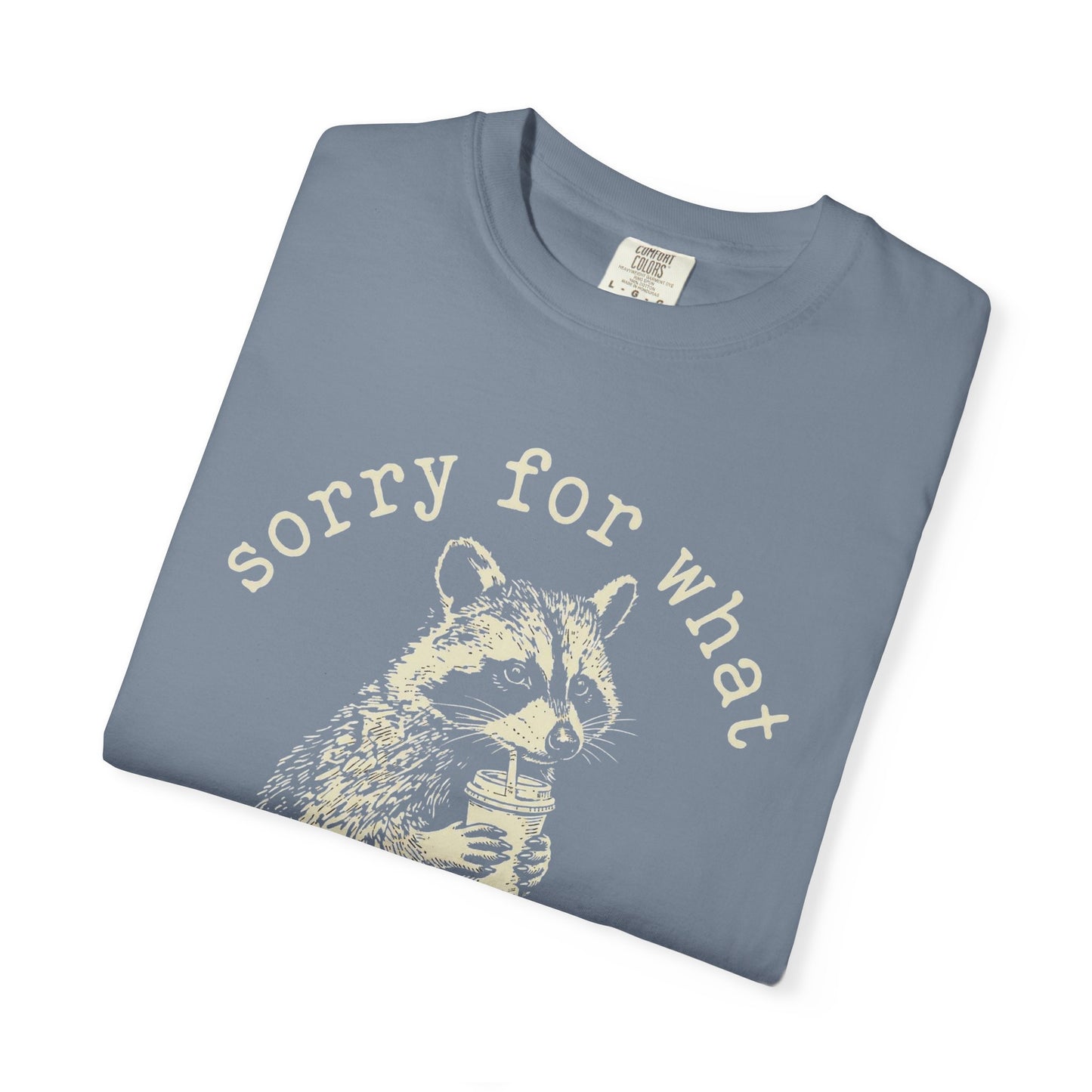 Sorry for What My Face Said Funny Raccoon T-Shirt | Sarcastic Coffee Graphic Tee | Comfort Colors Shirt