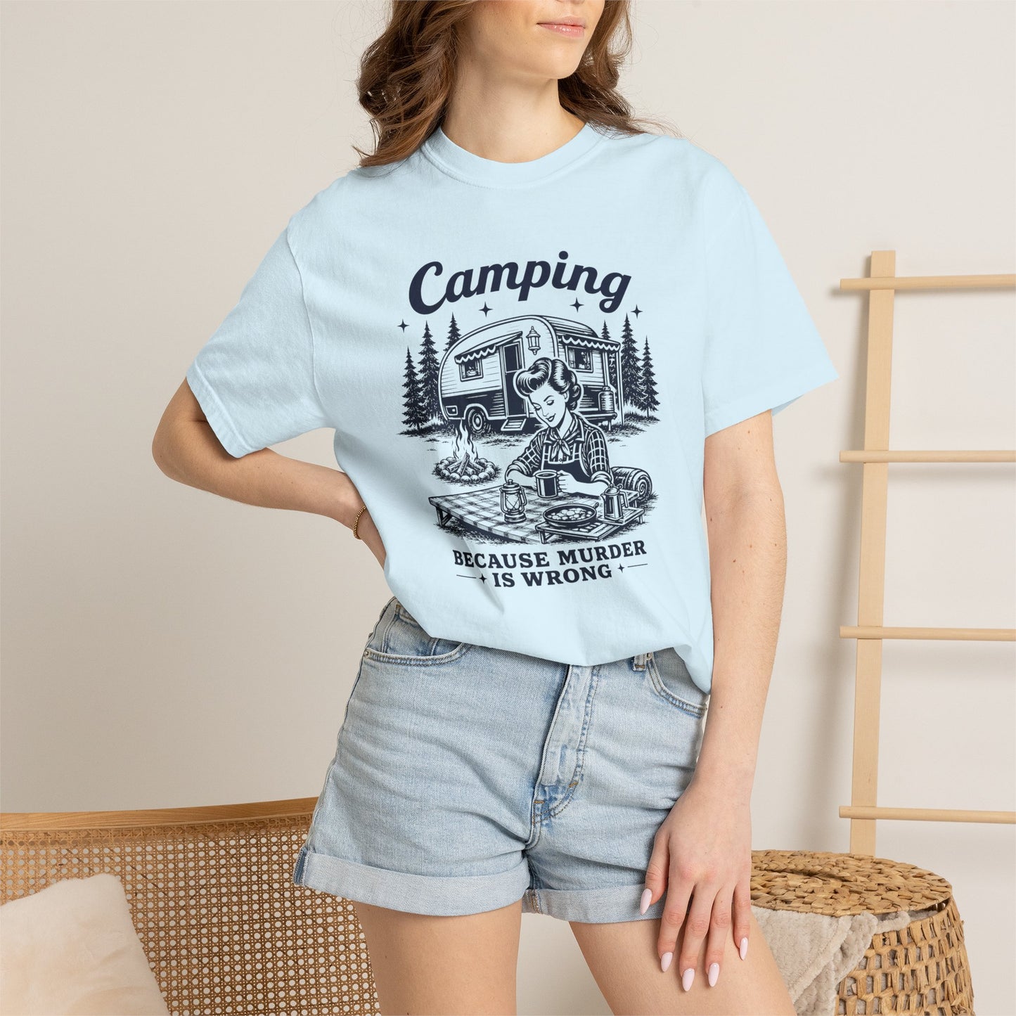 Camping Because Murder Is Wrong Vintage 1950s Camp T-Shirt