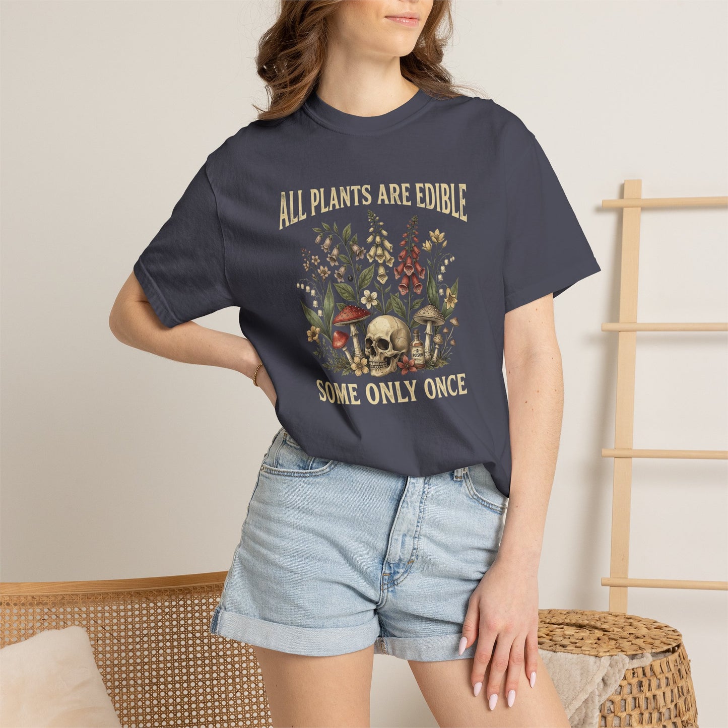 All Plants Are Edible Some Only Once Shirt | Funny Gardening Tee | Dark Humor Plant Shirt | Mushroom Graphic Tee