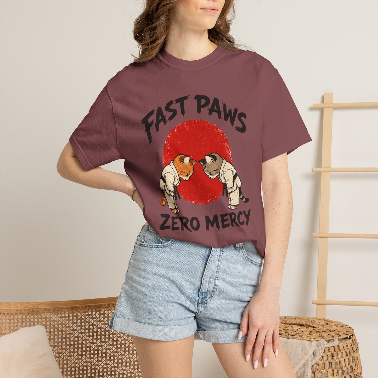 Fast Paws Zero Mercy T-Shirt | Funny Karate Cat Graphic Tee