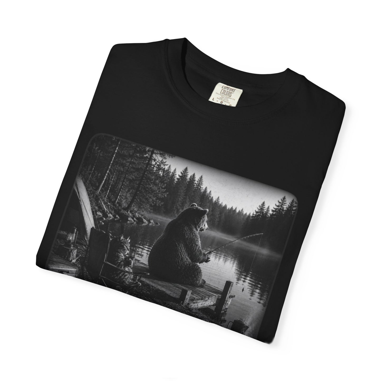 Bear and Cat Camping Shirt | Cozy Lake Fishing Graphic Tee