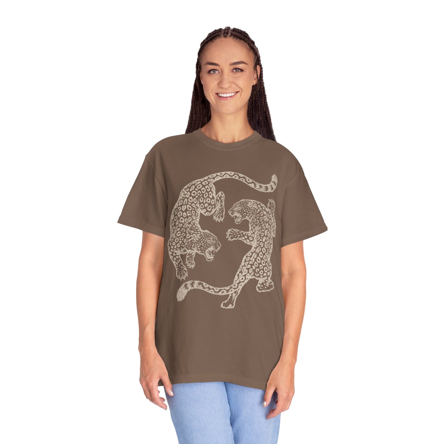 Circling Fighting Retro Distressed Leopards Graphic T-Shirt