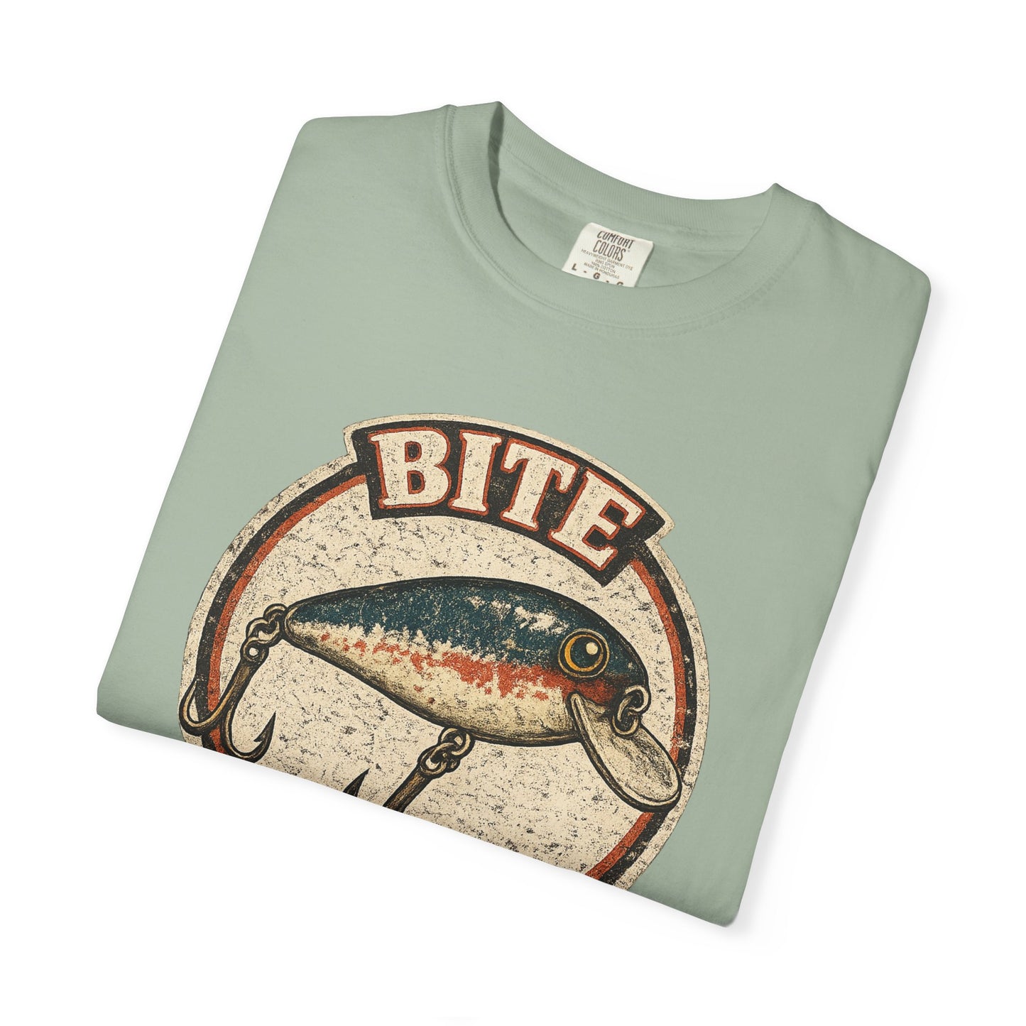 Vintage "Bite Me" Fishing Lure Badge T-Shirt