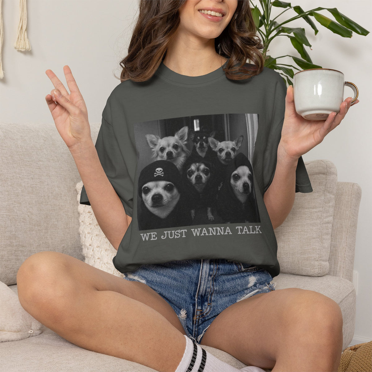 Vintage Chihuahua Photo 'We Just Wanna Talk' Dog T-Shirt