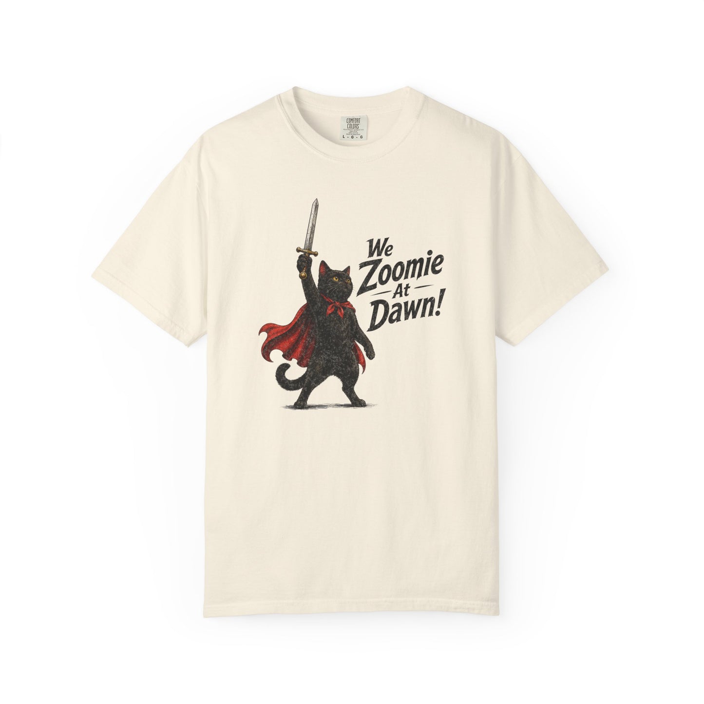 We Zoomie at Dawn Cat T-Shirt | Funny Black Cat Knight Graphic Tee | Comfort Colors Shirt
