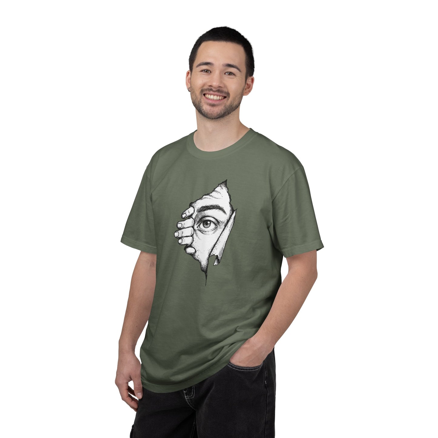 Peekaboo Curious Eye Graphic Peeking Eye Tee, Minimalist Black & White Art Shirt