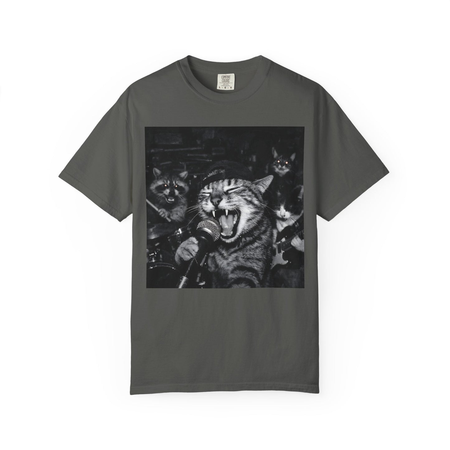 Garage Band Animals T-Shirt — 'Rocking Out' Cat & Squirrel Photorealistic Tee