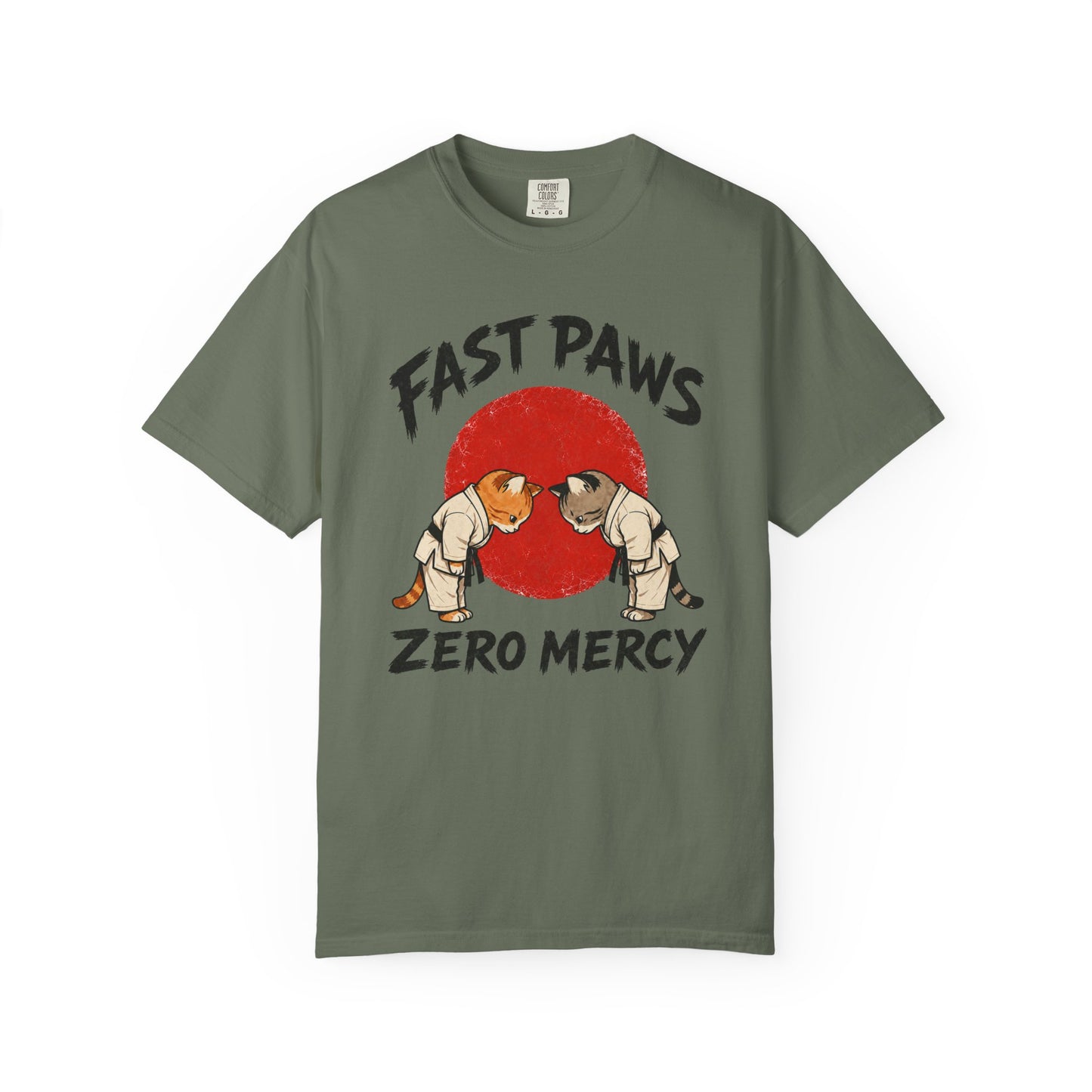 Fast Paws Zero Mercy T-Shirt | Funny Karate Cat Graphic Tee