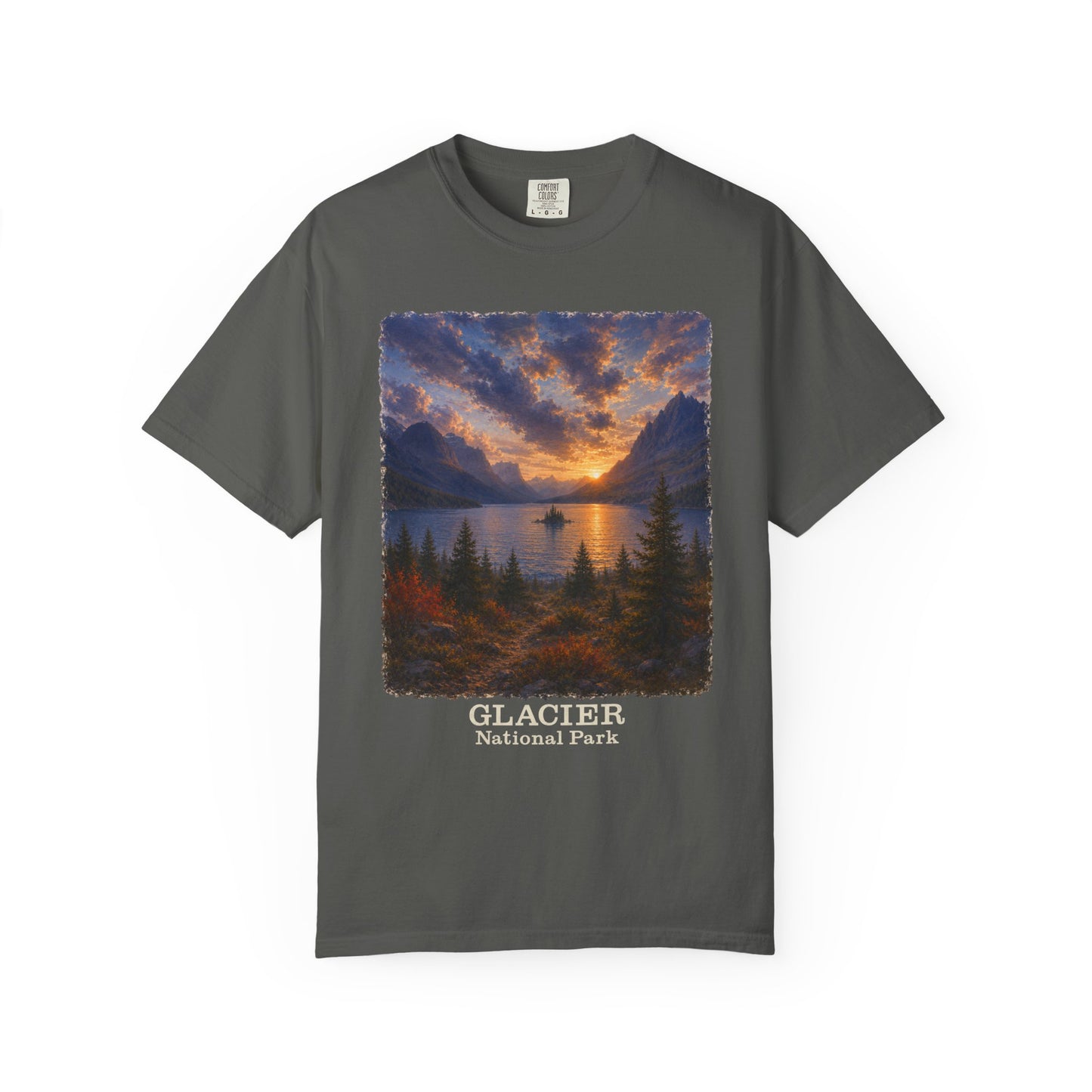 Glacier National Park Vintage Montana Landscape Sunset Scenic Wild Goose Island T-Shirt