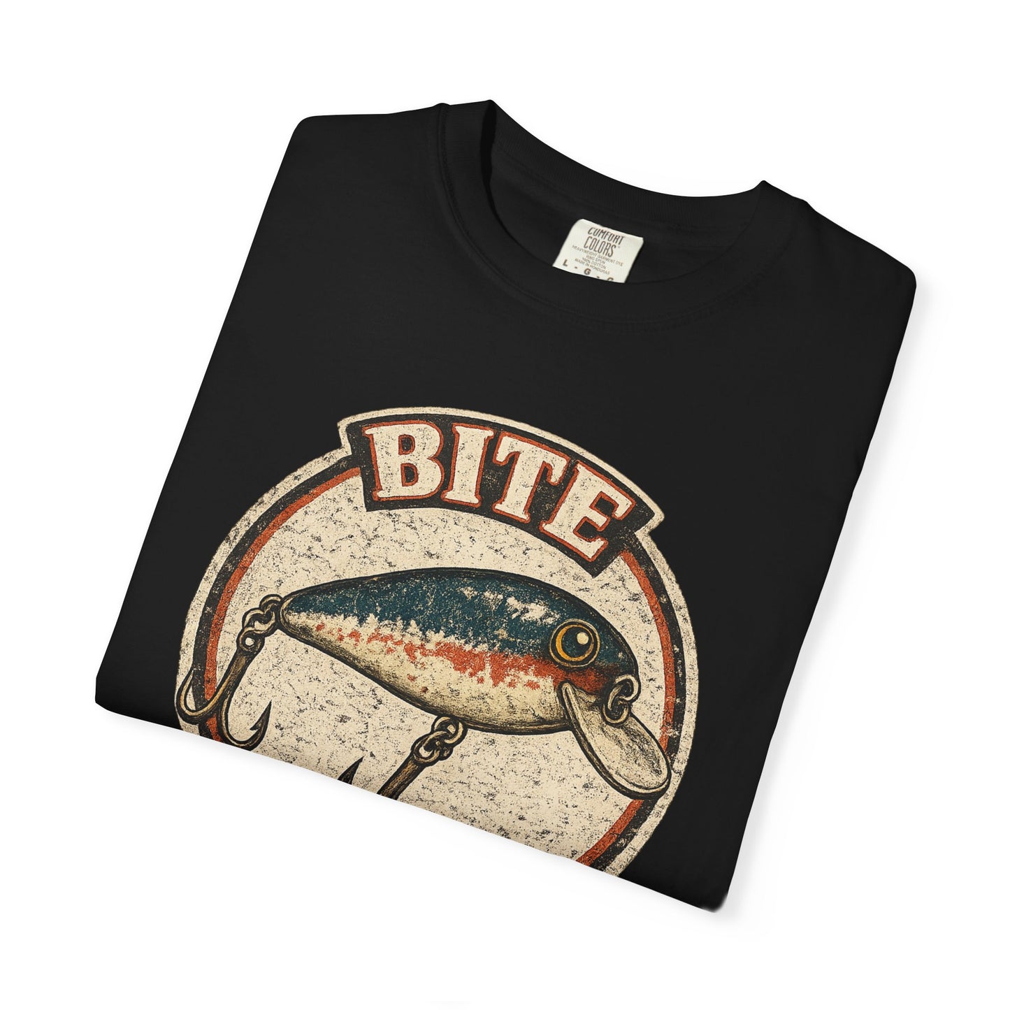 Vintage "Bite Me" Fishing Lure Badge T-Shirt