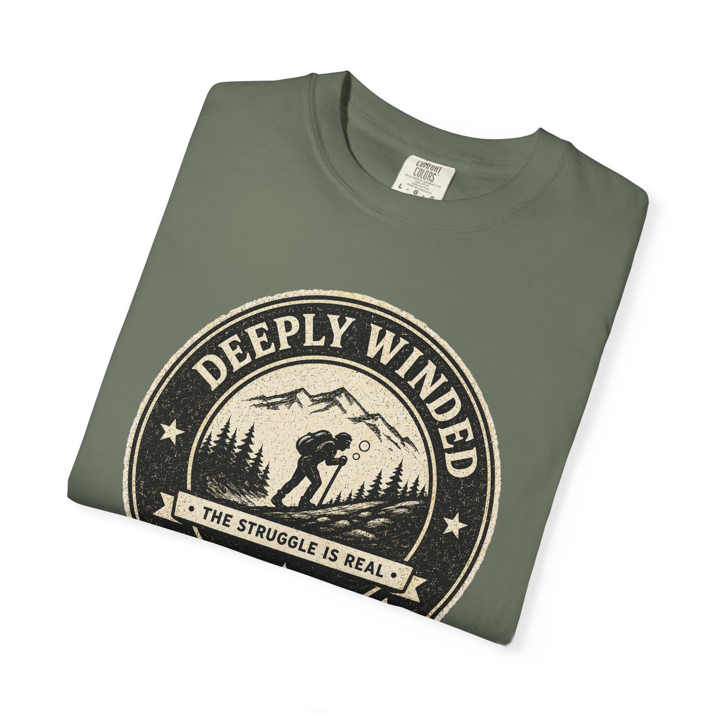 Deeply Winded Hiking Society T-Shirt — Playful Hiker Badge Design
