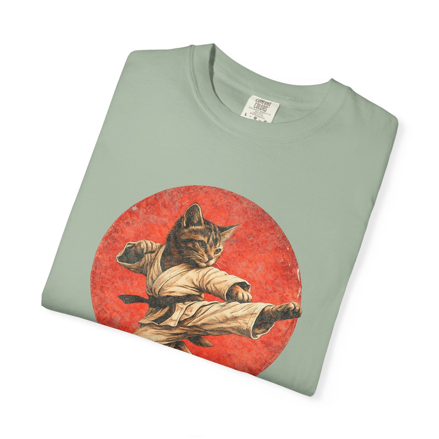Vintage Retro Karate Kitten T-Shirt – Distressed Orange Circle Design