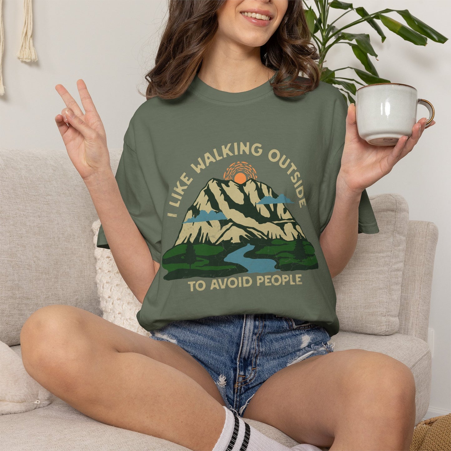 I Like Walking Outside to Avoid People Funny Hiking Introvert Nature Graphic T-Shirt