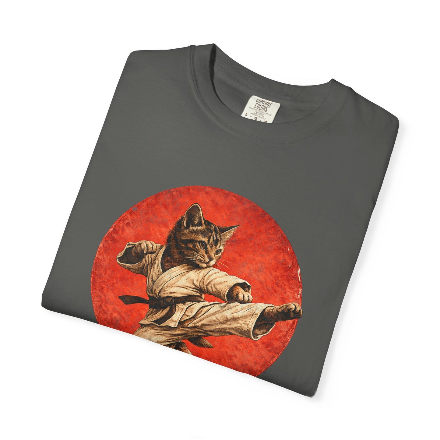 Vintage Retro Karate Kitten T-Shirt – Distressed Orange Circle Design