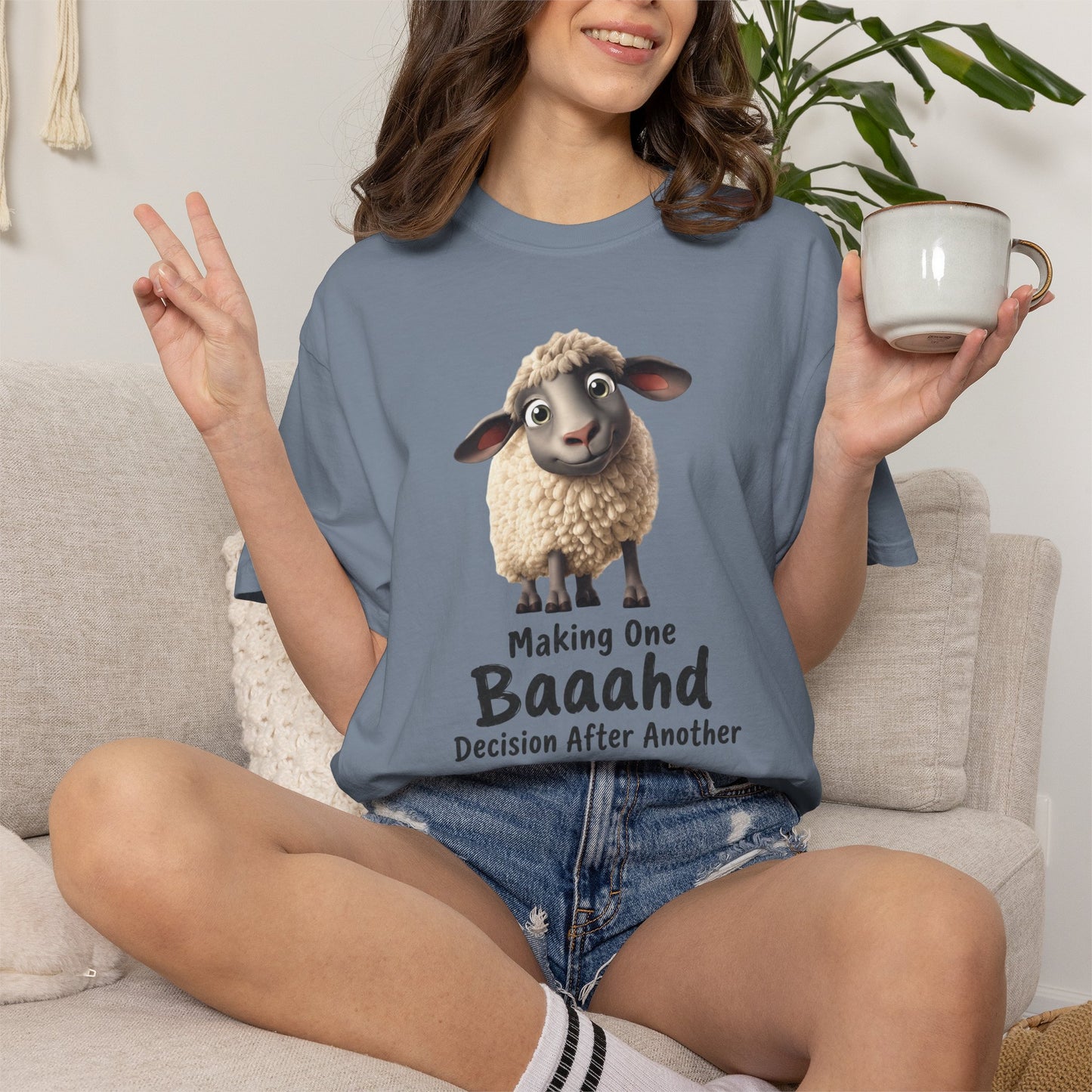 Sheep Graphic T-Shirt — "Making One Baaahd Decision After Another" Cute Funny Tee