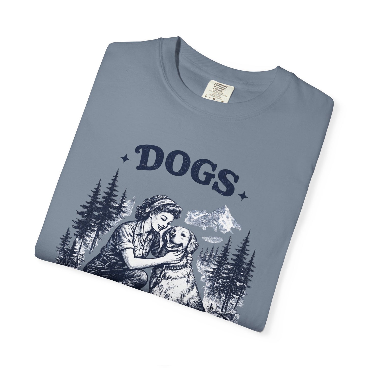 Vintage 1950s Woman & Dog T‑Shirt — “DOGS. BECAUSE MURDER IS WRONG”
