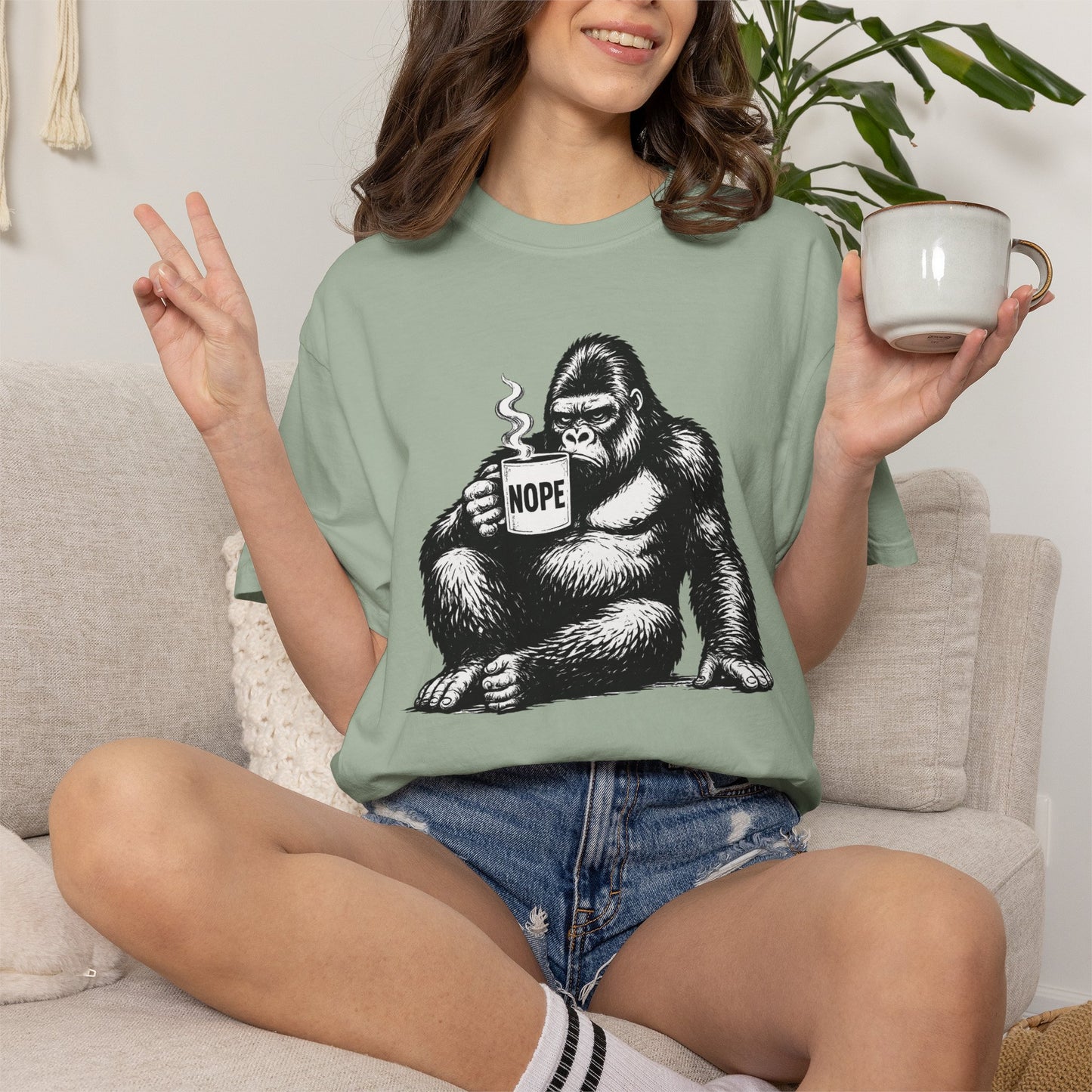 Nope Gorilla Shirt | Funny Coffee Lover Tee | Grumpy Morning Shirt | Introvert Graphic Tee | Funny Gorilla Shirt
