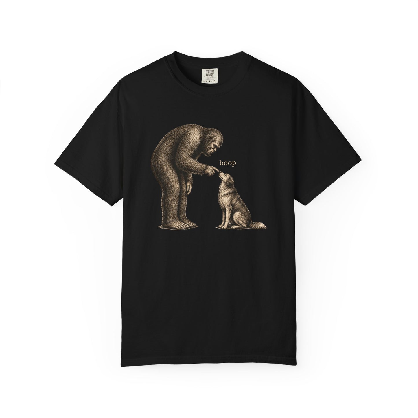 Bigfoot Booping Dog T-Shirt — Funny Sasquatch Tee for Dog Lovers