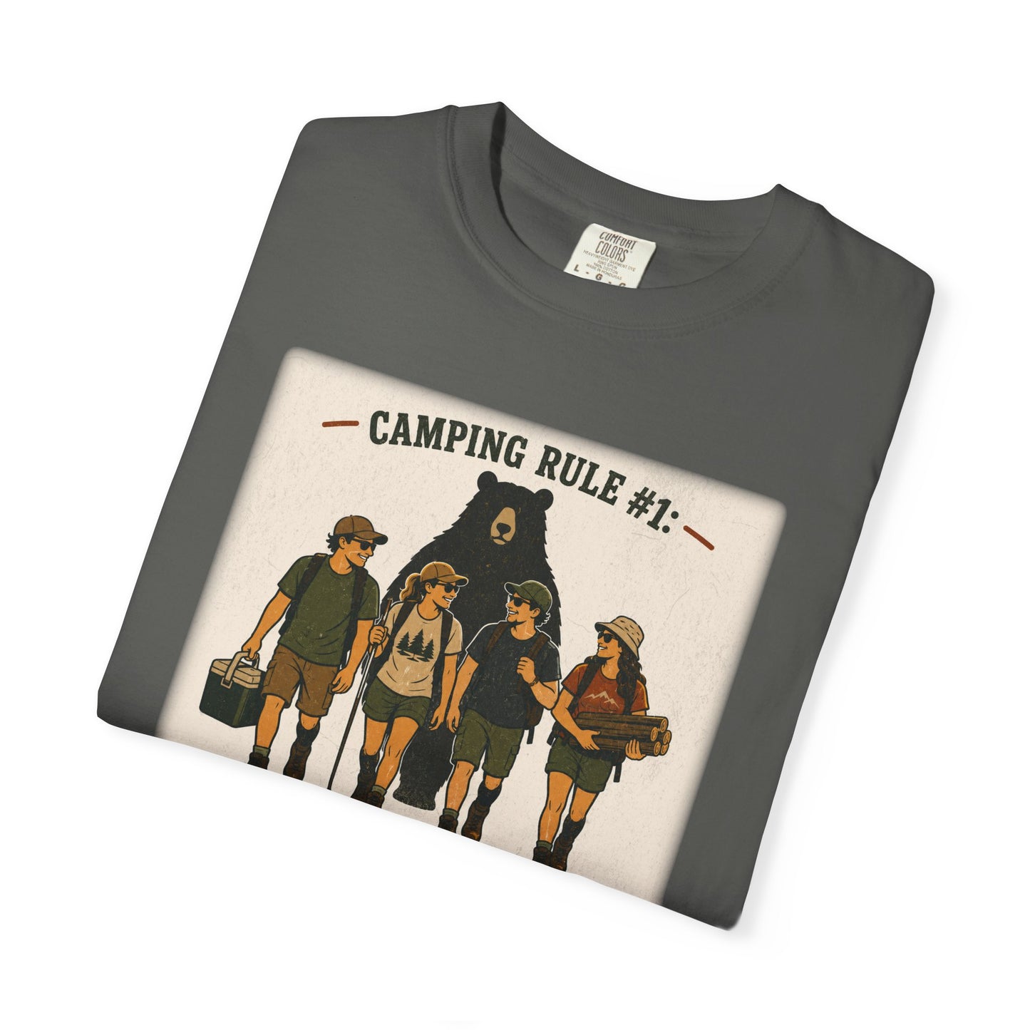 Camping Rule T-Shirt — “Always Camp with Slower Runners” Vintage Outdoor Tee