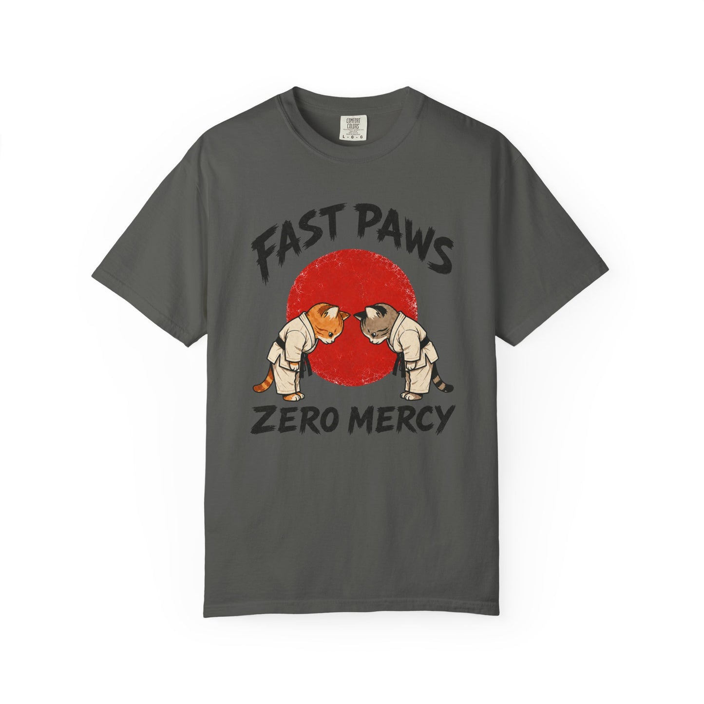 Fast Paws Zero Mercy T-Shirt | Funny Karate Cat Graphic Tee