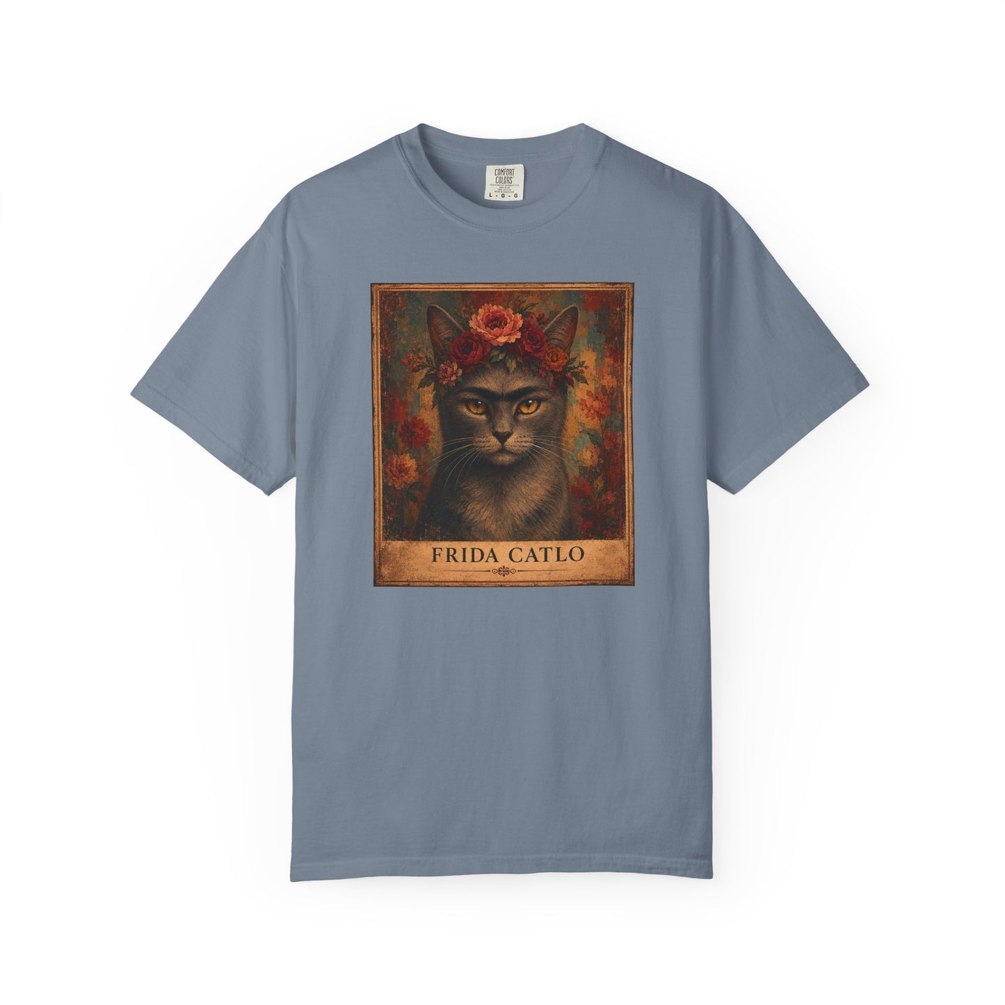 Frida Catlo Art Parody T-Shirt — Funny Frida Kahlo Cat with Flower Crown