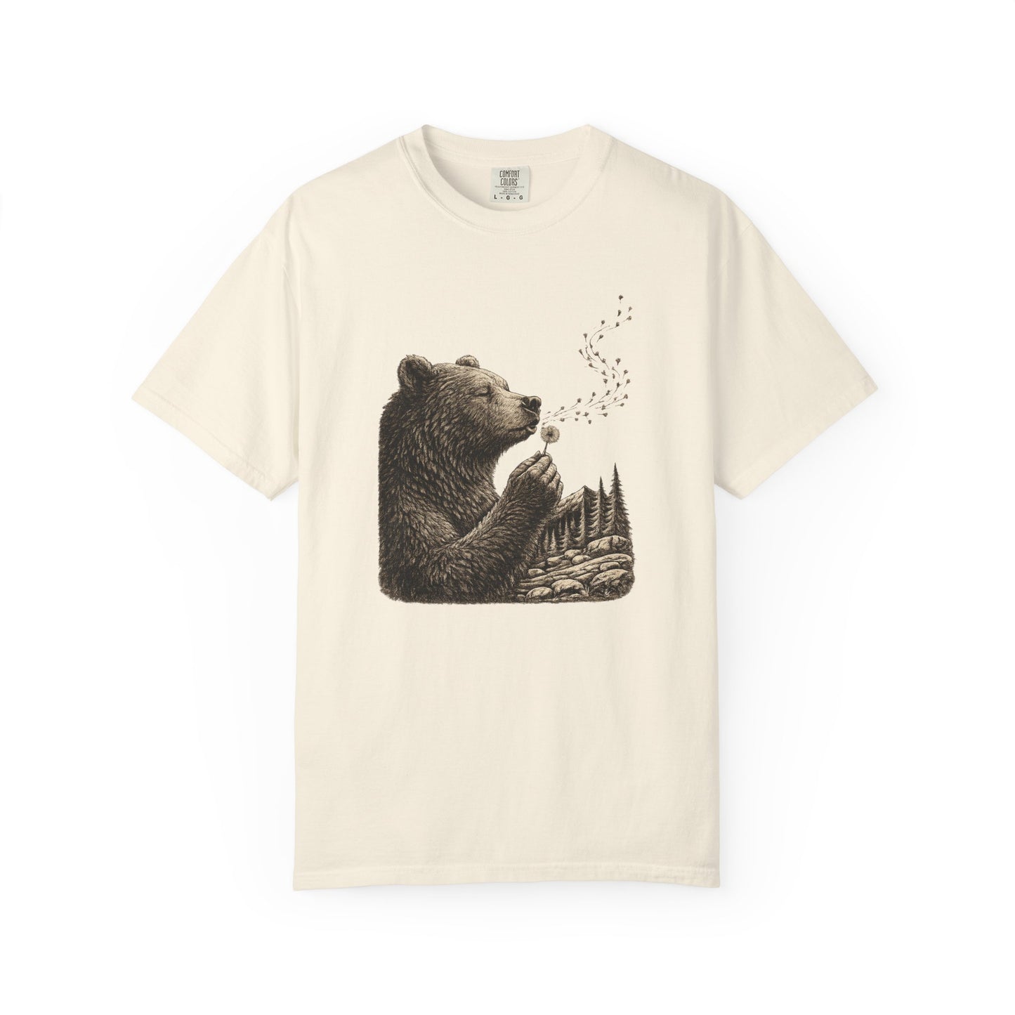 Bear Blowing Dandelion T-Shirt — Outdoor Enthusiast Woodland Nature Graphic Tee