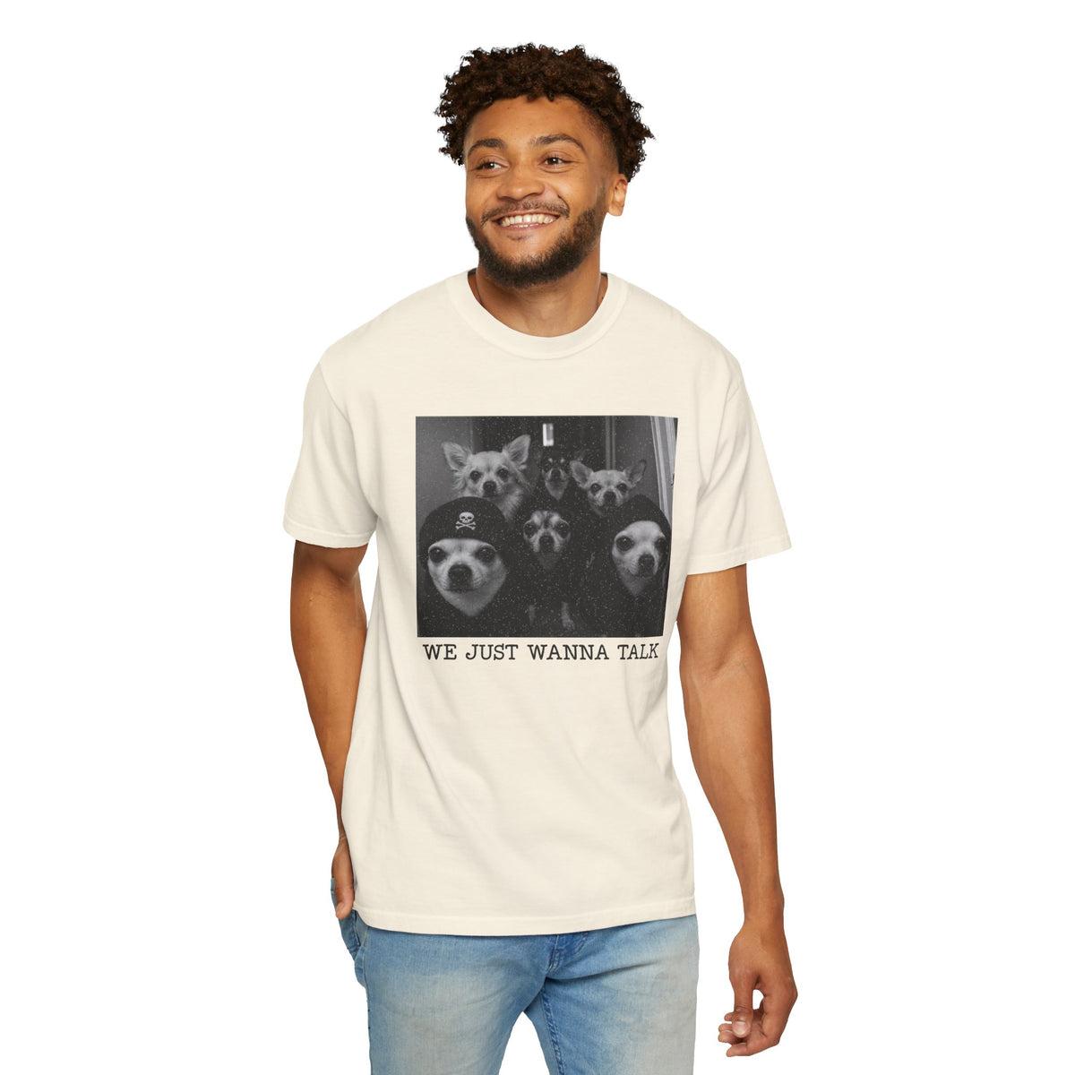 Vintage Chihuahua Photo 'We Just Wanna Talk' Dog T-Shirt