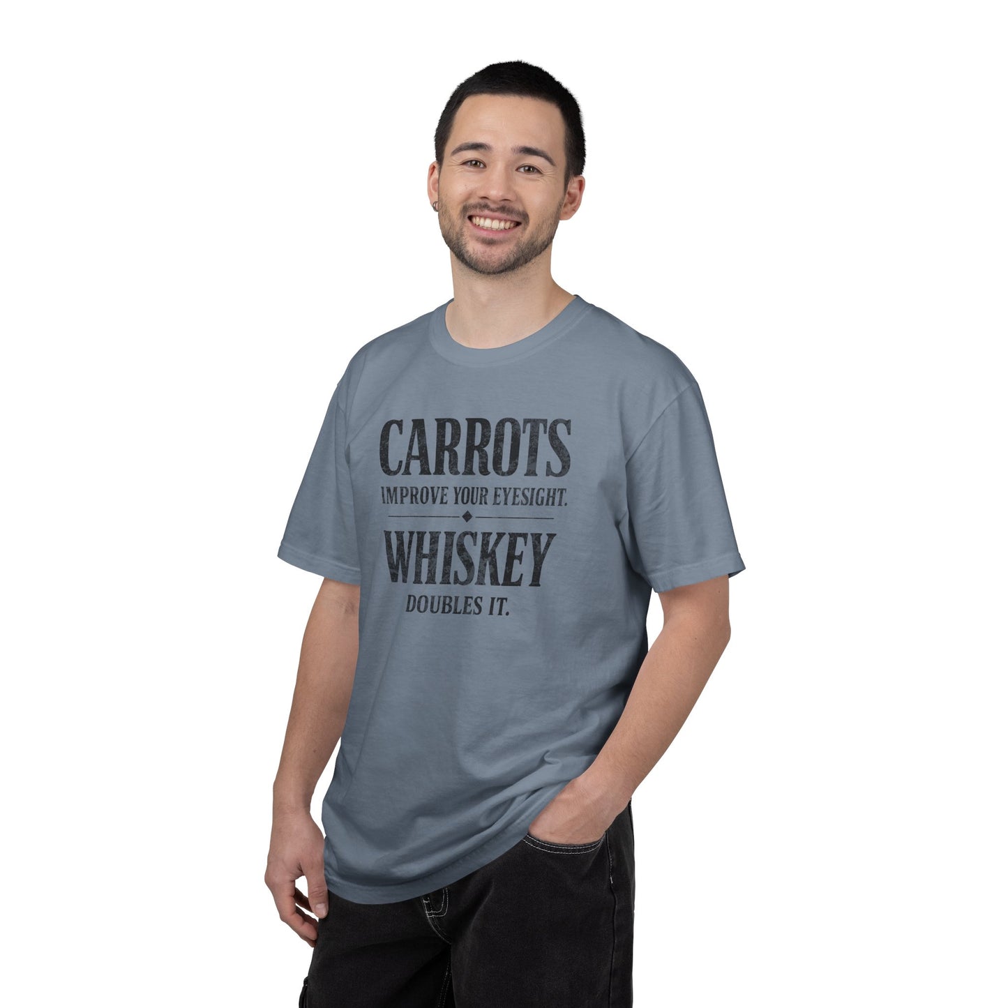 Carrots Improve Eyesight Whiskey Doubles It Shirt | Funny Whiskey Tee | Drinking Humor Shirt | Sarcastic Quote Shirt