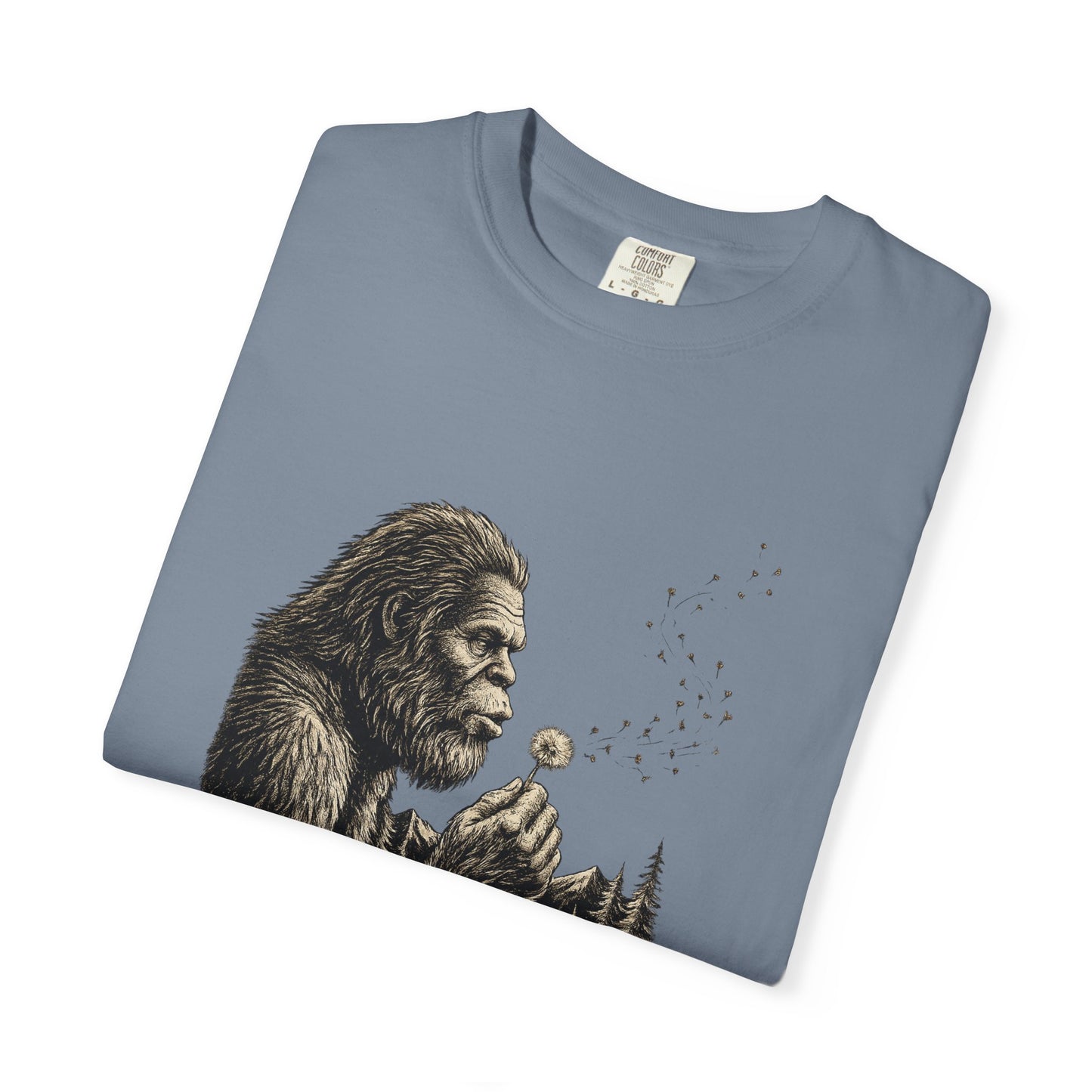 Bigfoot Blowing Dandelion Wish T-Shirt — Sasquatch Hiking Camper Tee