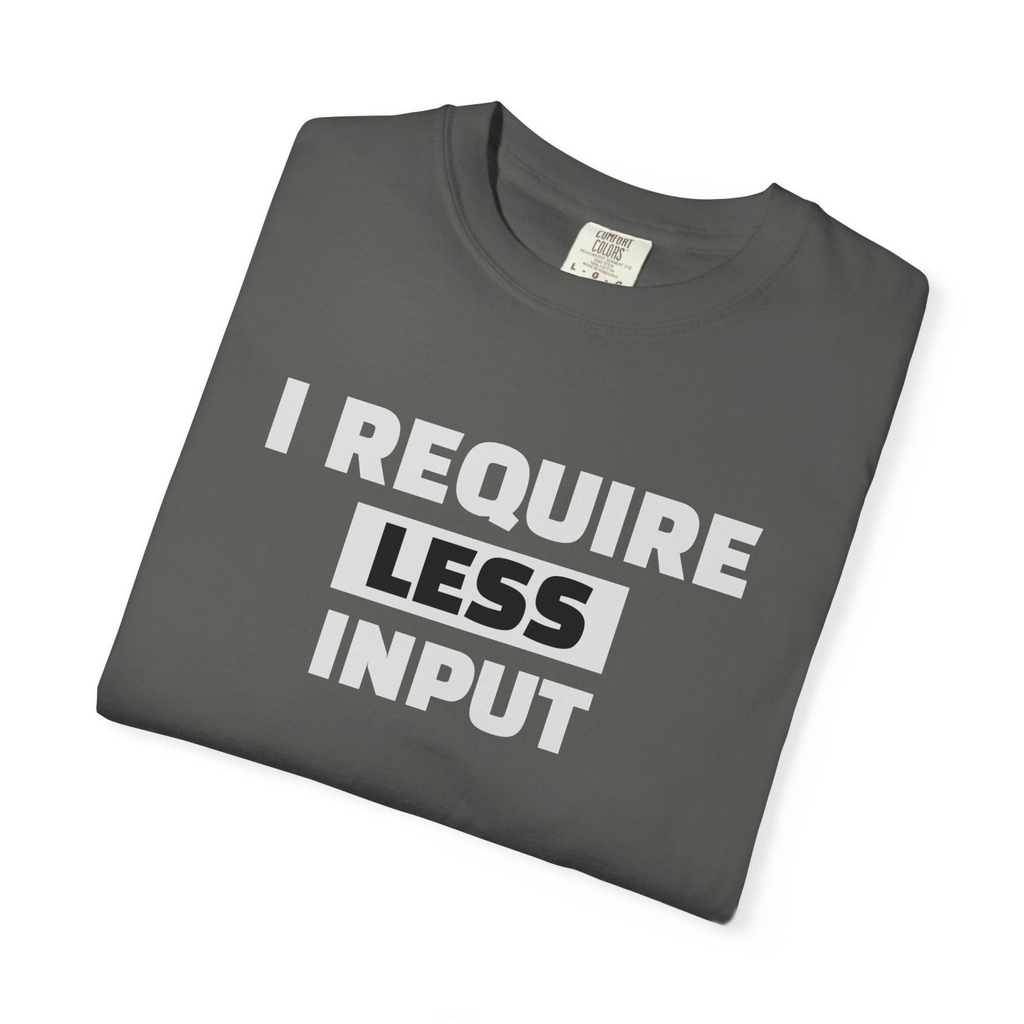 I Require Less Input T-Shirt — Minimalist Anti-Overstimulation Tee
