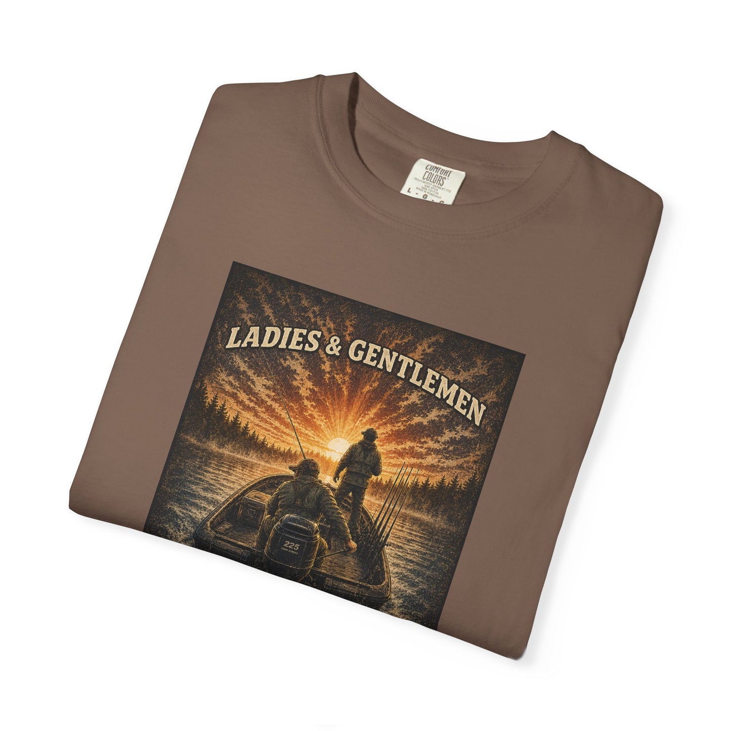 Fishing T-Shirt — "Ladies and Gentlemen, Start Your Engines" Retro Racing Boat Design