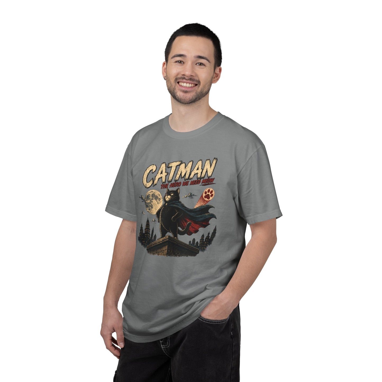 Catman Retro Comic T-Shirt — Vintage Superhero Cat The Hero We Need Meow Design