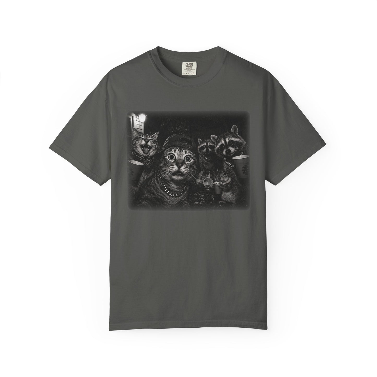 Backyard Midnight Party T-Shirt — Raccoons, Cats & Squirrels Porch Party Design