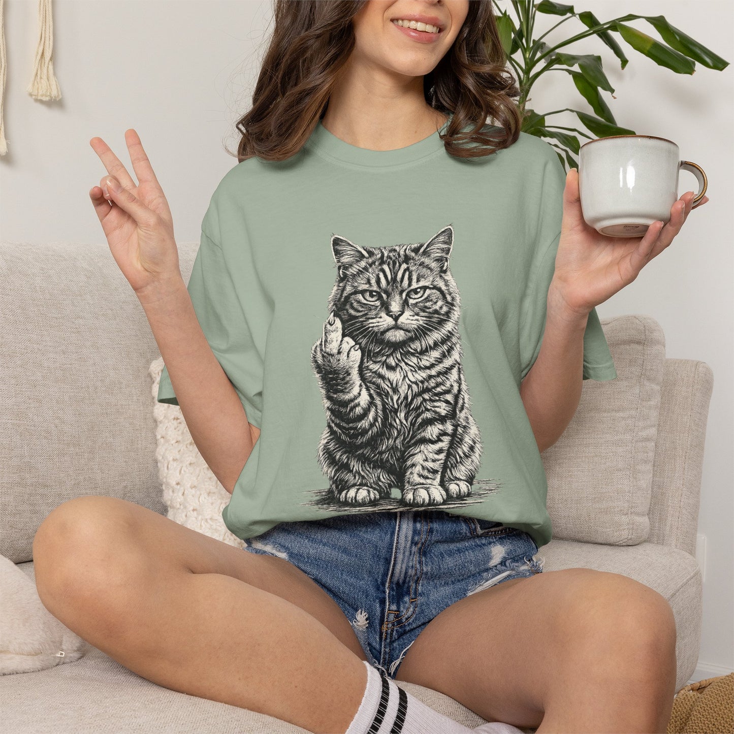 Saucy Cat Giving the Finger T-Shirt