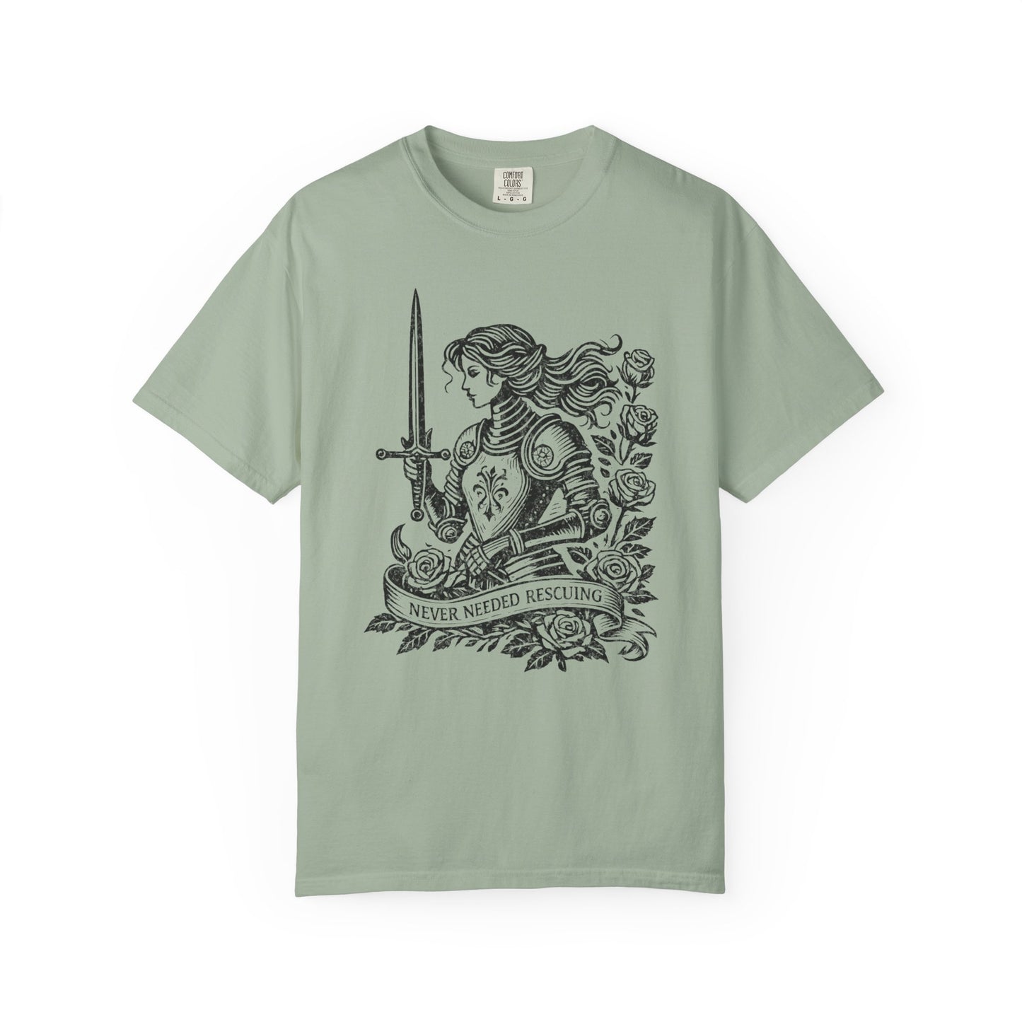 'Never Needed Rescuing' Feminist Female Knight Armor Graphic Tee