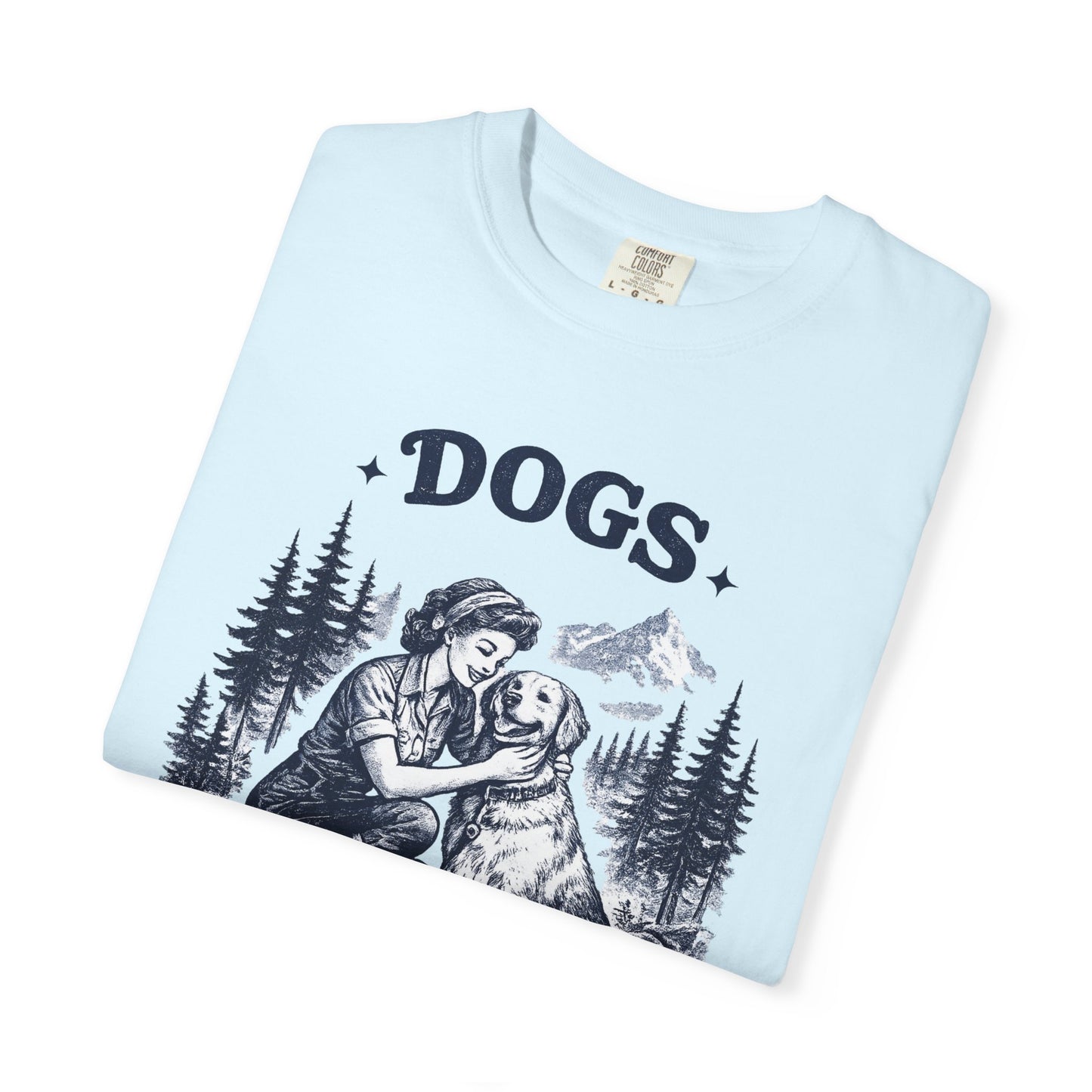 Vintage 1950s Woman & Dog T‑Shirt — “DOGS. BECAUSE MURDER IS WRONG”