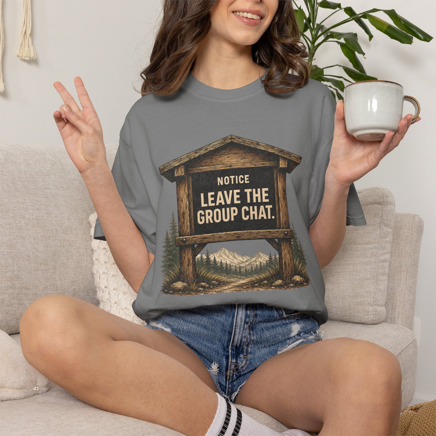 "Notice: Leave The Group Chat" Vintage Outdoor Sign Funny Hiking Graphic Shirt