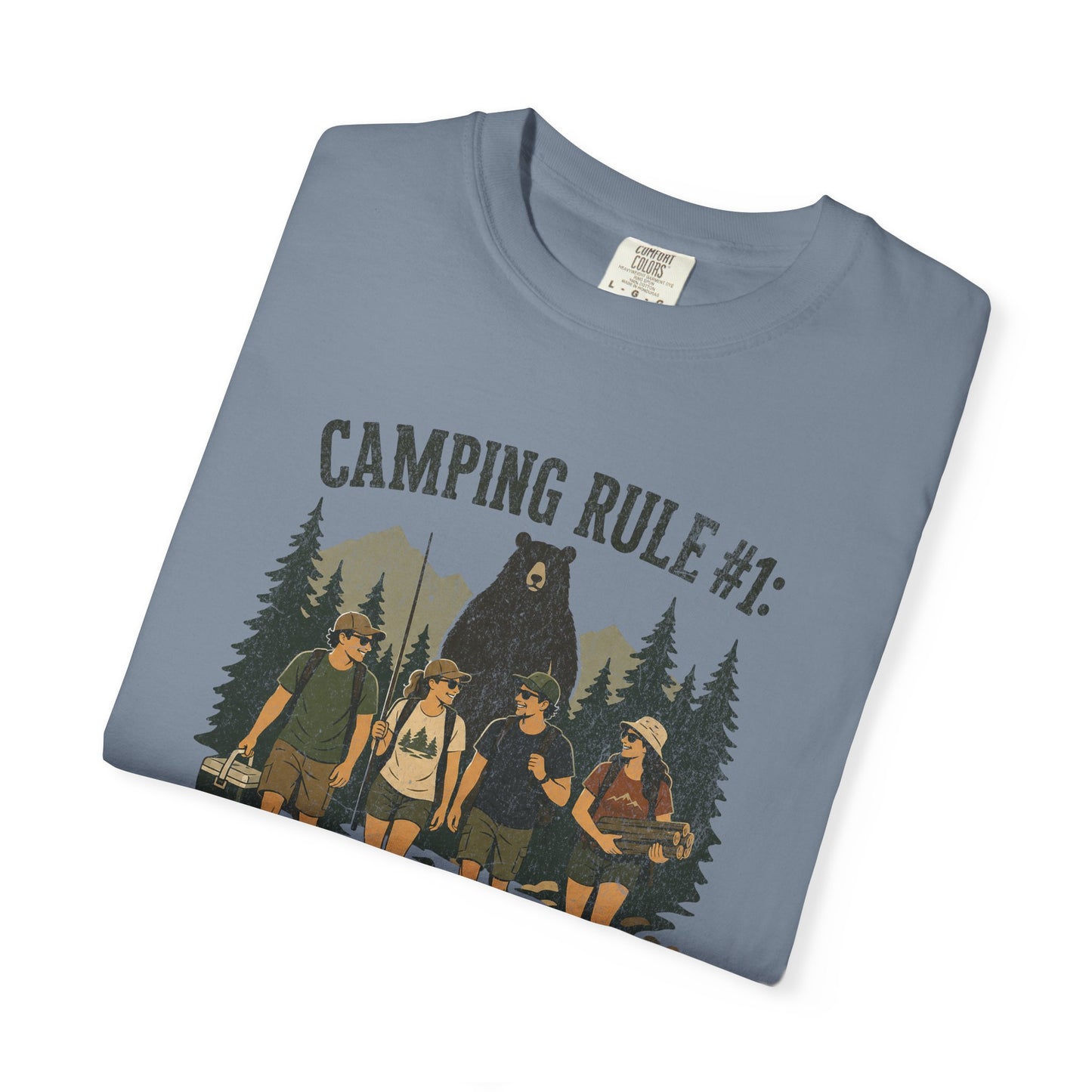 Camping Rule T-Shirt — “Always Camp with Slower Runners” Vintage Outdoor Tee