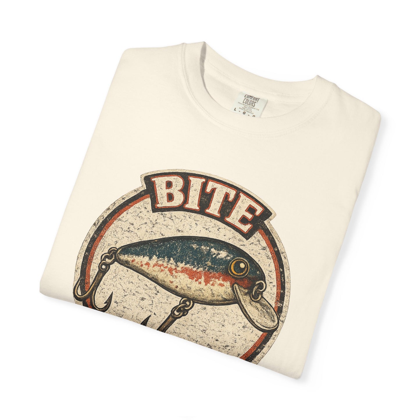 Vintage "Bite Me" Fishing Lure Badge T-Shirt